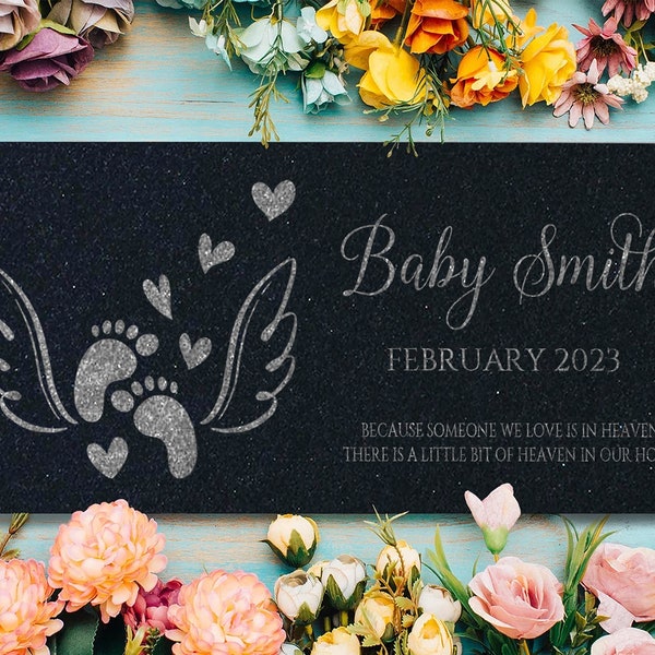 Personalized Baby Memorial Stone Garden Yard Indoor Outdoor Gift Loss of Infant Child Engraved Plaque Son Daughter Grief Angel Design
