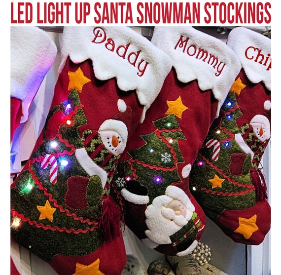 Light up Snowman Santa Personalized Christmas Stockings 3D Kids Christmas Embroidered With Names Etsy