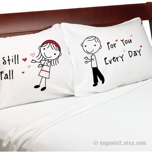 Falling in Love Pillow Cases Stick Figure Valentine Day Couple Etsy