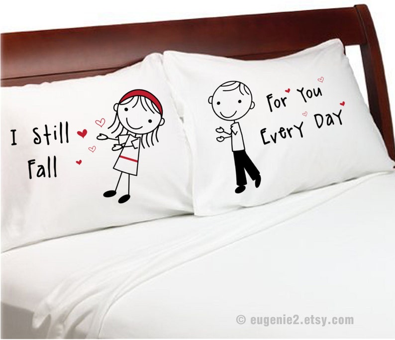 Falling in Love Pillow Cases Stick Figure Valentine Day Couple Etsy