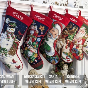 Needlepoint Christmas Stockings Personalized Santa Nutcracker Reindeer Old World Finished Embroidered Stockings with Names image 3