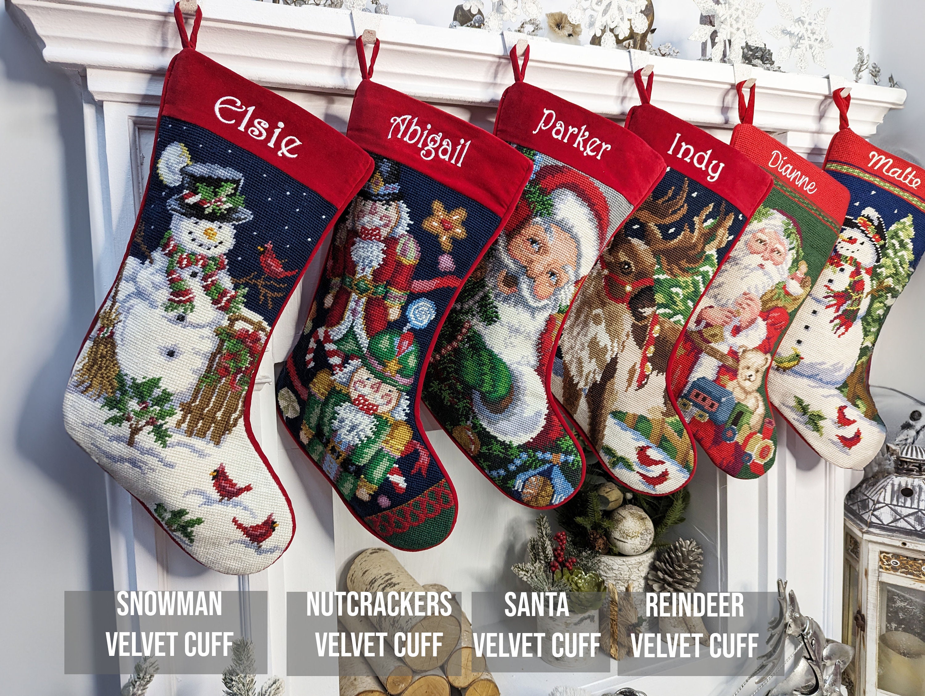 Personalized Christmas Needlepoint Stockings, Choice of Nutcracker or  Reindeer Name is Vinyl, Not Embroidery 