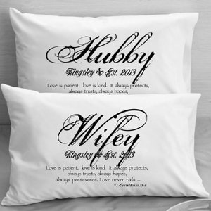 1 Corinthians 13 Love Bible Verse  Pillow Cases Mr Mrs Wife Husband Wedding, Anniversary gift idea for couple Love is Patient Love is Kind