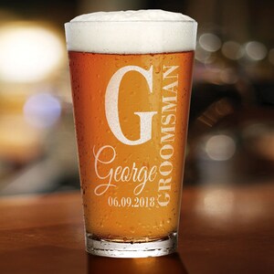 Groom Bride Wedding Proposal Favors Pint Glass Personalized Engraved for Groomsmen and Bridesmaid Dad Mom Thank You Gift Idea Team Groom