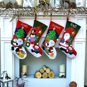 Applique Santa and Friends Christmas Stockings Embroidered with Names or Personalized Monogram for Kids and Adults image 3