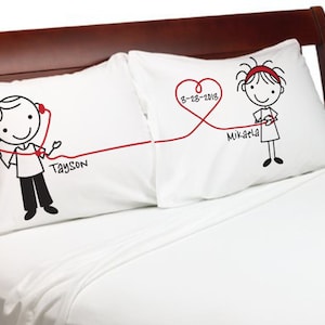 Valentines Day Gift Listen to My Heart Boyfriend Girlfriend Valentine for him her Couple Pillowcases Personalized Stick People Lovers Love image 1