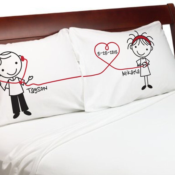 Valentines Day Gift Listen to My Heart Boyfriend Girlfriend Valentine for him her Couple Pillowcases Personalized Stick People Lovers Love
