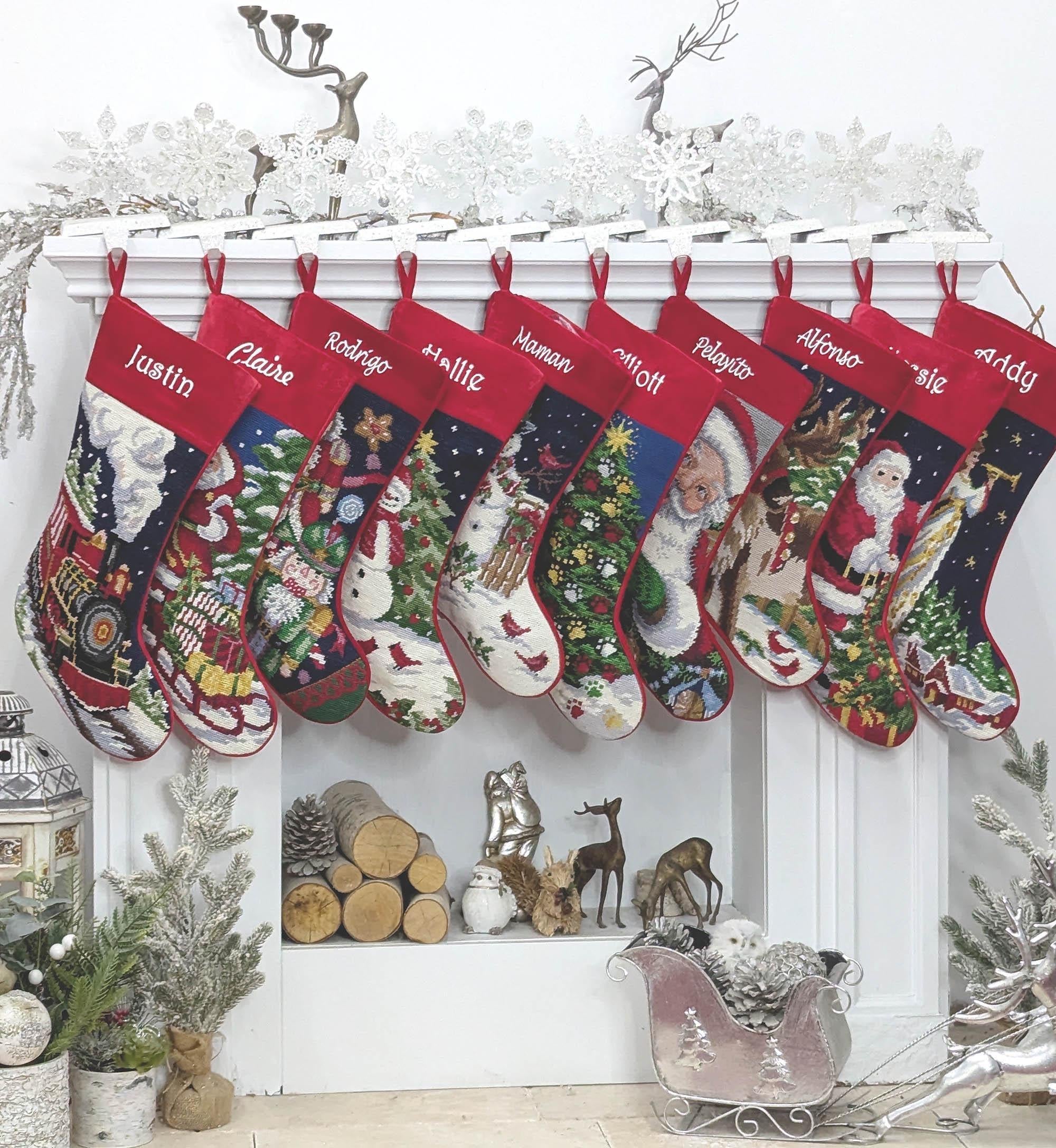 Needlepoint Christmas Stockings Personalized Santa Nutcracker Reindeer Old World Finished Embroidered Stockings with Names