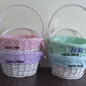 Personalized Easter Basket Easter Baskets Folding Handle Polkadot Easter Basket Liner Blue Green Purple Pink For Boys Girls White Yellow image 5