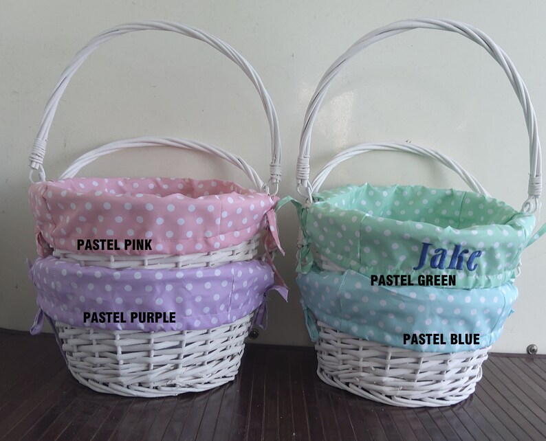 Personalized Easter Basket Easter Baskets Folding Handle Polkadot Easter Basket Liner Blue Green Purple Pink For Boys Girls White Yellow image 5