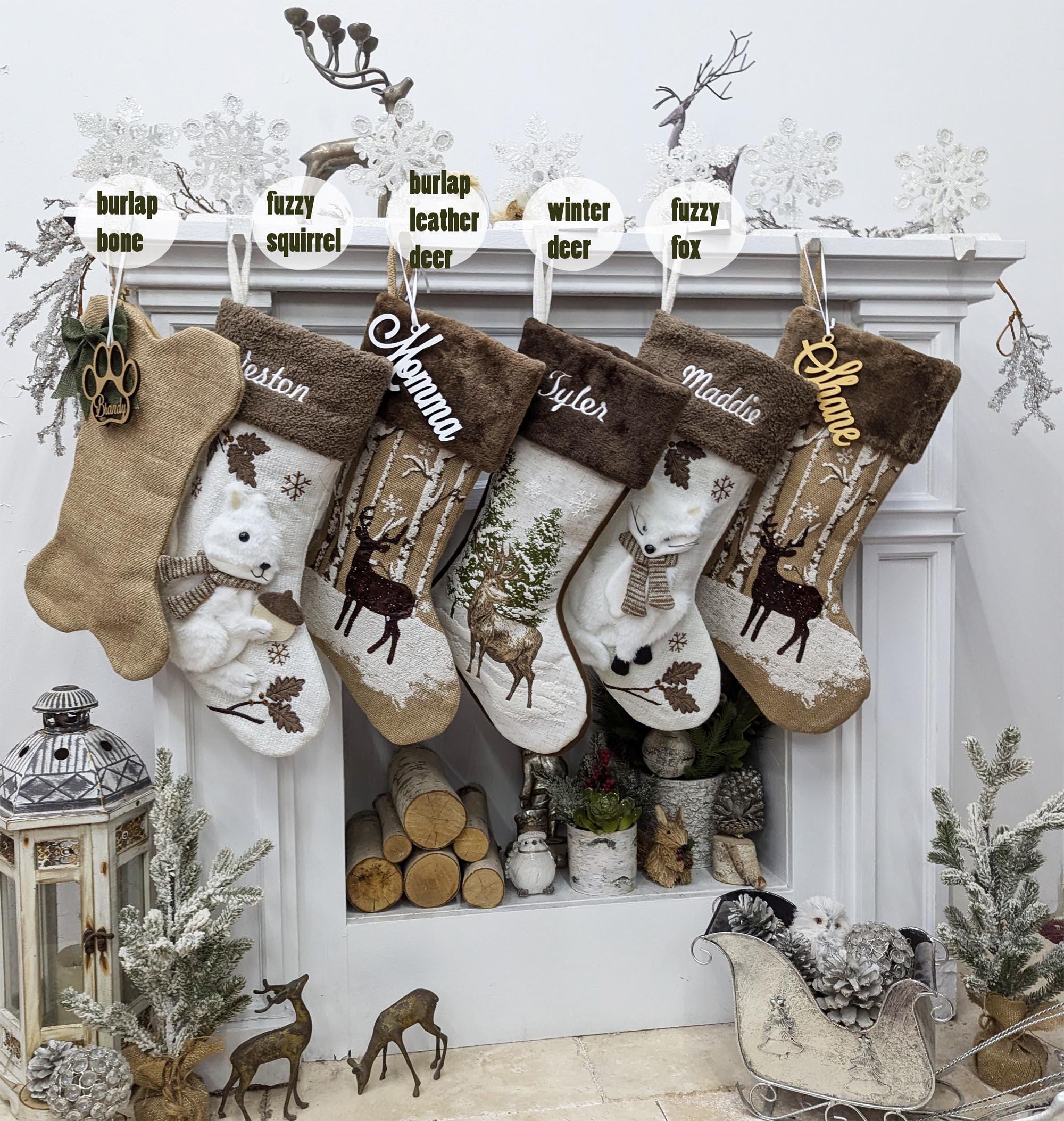 d*9様 DECORTÉ Wildflower Woodland xmas 20 Woodland Lodge Deer Squirrel Fox Sherpa Christmas Stocking