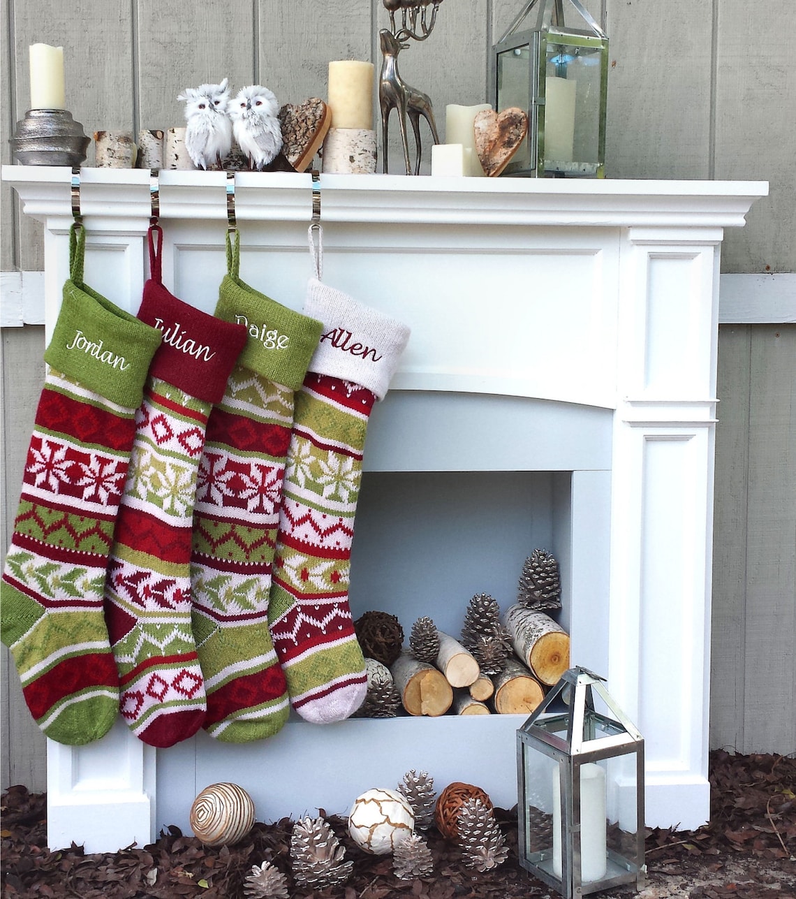 Personalized Knitted Christmas Stockings Red Green White Etsy
