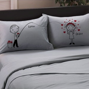 Cute Fishing for Love Boyfriend Girlfriend Valentines Day Gift Personalized Pillow Cover Couples Anniversary Stick People Bf Gf image 9