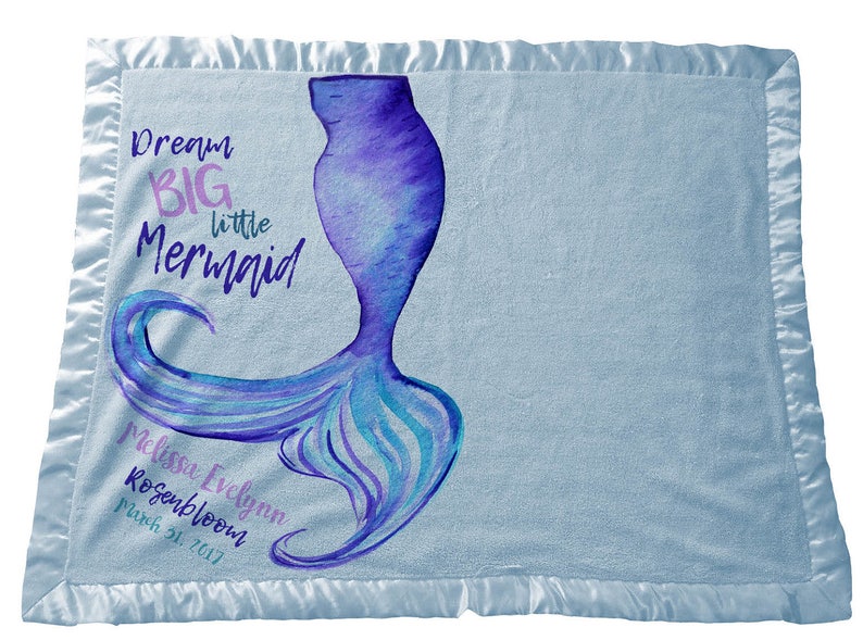 Mermaid Tail Blanket Personalized Baby Blanket Pink Satin Trim Etsy
