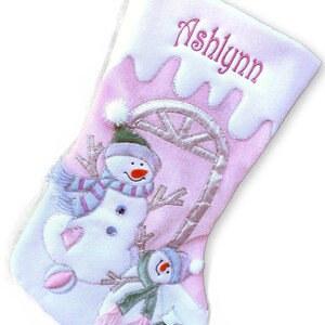 Children's Large Christmas Snowman Personalized stocking with Melting Ice Cuff image 7