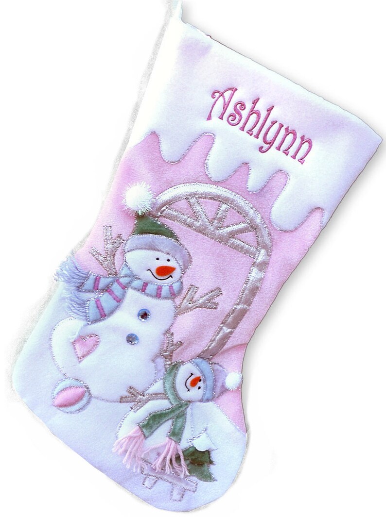 Children's Large Christmas Snowman Personalized stocking with Melting Ice Cuff image 7