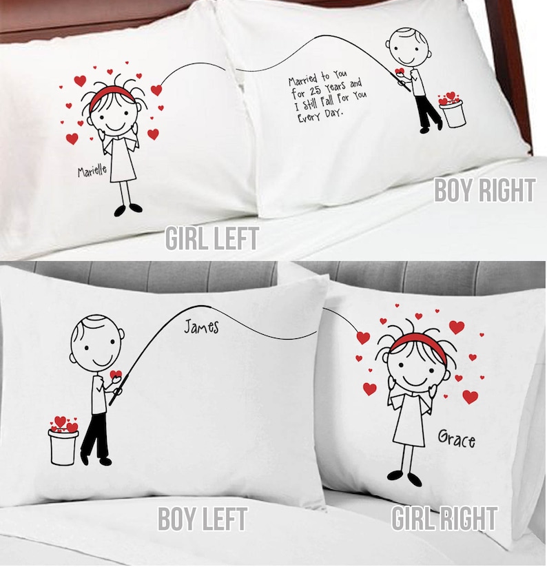 Cute Fishing for Love Boyfriend Girlfriend Valentines Day Gift Personalized Pillow Cover Couples Anniversary Stick People Bf Gf image 2