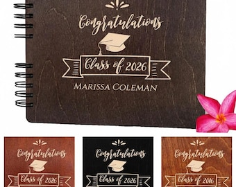 Wooden Graduation Guest Book Grad Gifts Rustic Personalized Class of 2026 Wood Graduation Decoration Supplies Guestbook Photo Booth Album