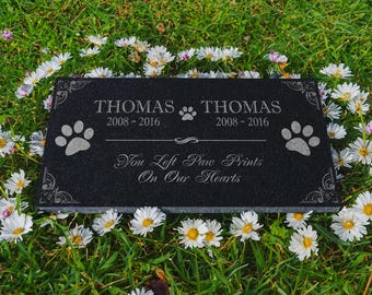 Personalized Pet Memorial Granite Grave Marker - 6" X 3", Engraved Name & Date With Paw Print
