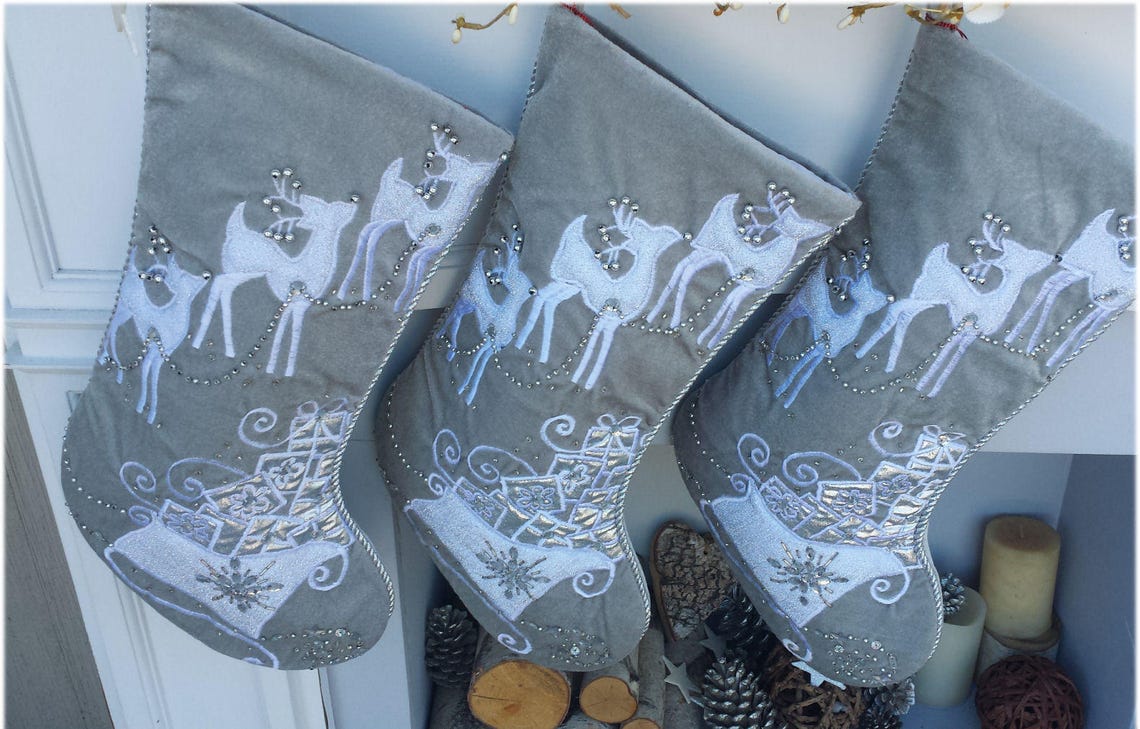 Personalized Silver Christmas Stockings Silver Velvet Etsy