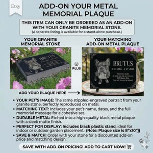 Personalized Pet Memorial Stone | Custom Grave Marker | Engraved Headstone for Cats & Dogs | Outdoor Animal Burial Monument | Pet Tombstone AddOn 8x10Plaque