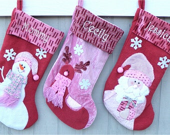 Pink Collection Santa Designer Christmas Stockings- Free Personalization