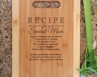 Mothers Gift Personalized Recipe for a Special Mom Custom Cutting Board Gift for Mom Mommy Birthday Mother's Day Christmas Gift from kids