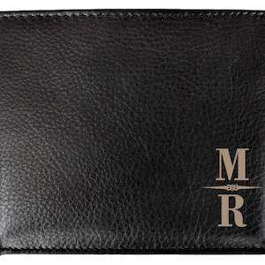 Initial Custom Laser Engraved Wallet Fathers Day Gift Unique Personal Gifts for Moms Leather Bifold Black 30th Birthday Idea for Brother