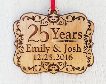 Personalized 25 Years Anniversary Parents Grandparents Wood Ornament Custom with Year for 30th 40th 50th Couple Christmas Wedding Gifts