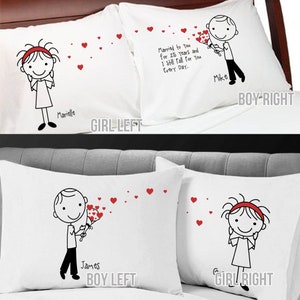 Valentines Day Gift Cute Heart Gift Pillowcases for Boyfriend Girlfriend Couple Anniversary Personalized Stick People Love Valentine's image 3