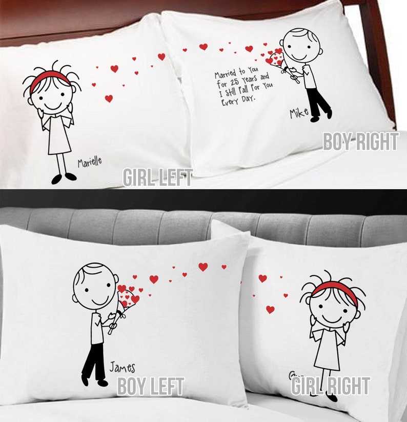 Valentines Day Gift Cute Heart Gift Pillowcases for Boyfriend Girlfriend Couple Anniversary Personalized Stick People Love Valentine's image 3