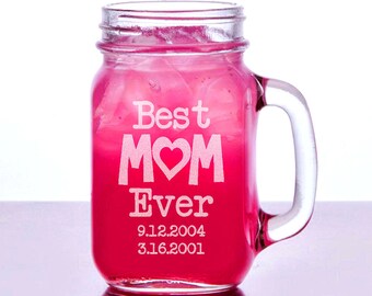 Super Mom Best Mom Ever 16 Oz Engraved Mason Jar Glasses Personalized 2023 Christmas Mug Mommy Aunt Birthday Gift from son daughter niece