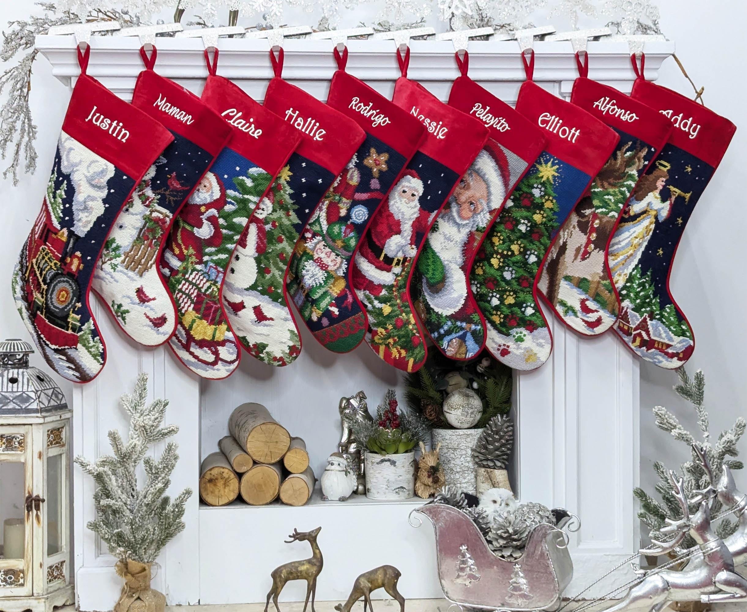 Needlepoint Christmas Stockings Personalized Santa Nutcracker Reindeer Old World Finished Embroidered Stockings with Names