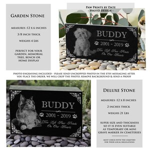 Personalized Dog Memorial Cat Memorial Granite Stone Pet Grave Marker Engraved In Memory of Headstone Custom Engraved Garden Memorial Stone Paws by Date + Photo