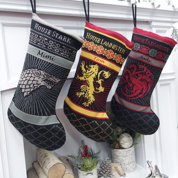 Game of Thrones Knit Holiday Stockings |  House Stark Lannister Taegaryen Sigils HBO Officially Licensed Product Christmas Fan Decor