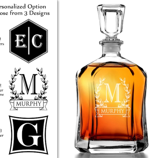 One Personalized 23.75 Oz Monogram Decanter Custom Engraved Whiskey Decanter Liquor groomsmen gift housewarming gift for him husband man dad