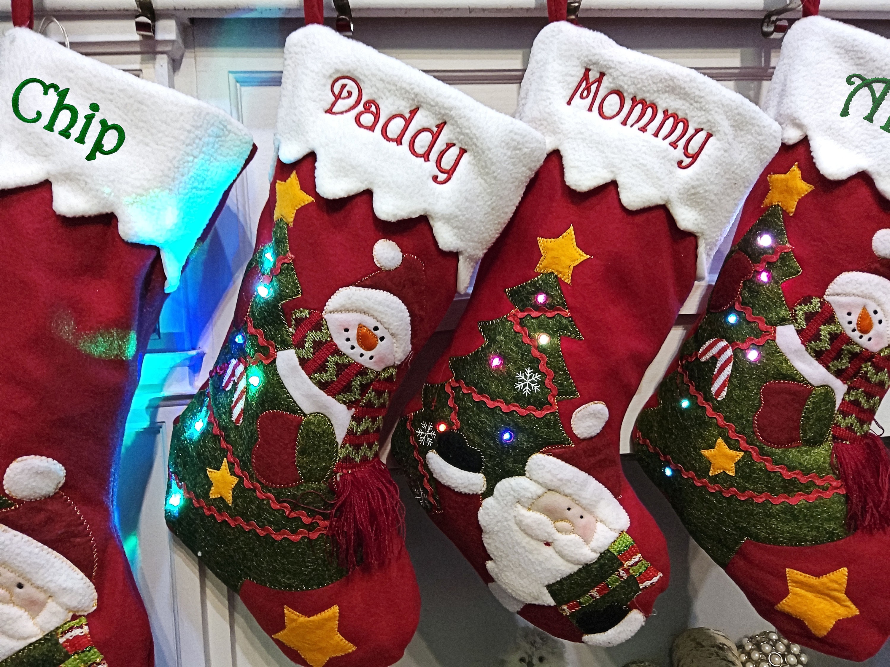 Light Up Snowman Santa Personalized Christmas Stockings 3D Kids Christmas Embroidered with Names