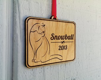 Personalized Pet Wood Ornament Gift Idea With Pet Name and Date Stocking Stuffer Engraved Cat Ornament Christmas Gift 2020 Holiday Gift