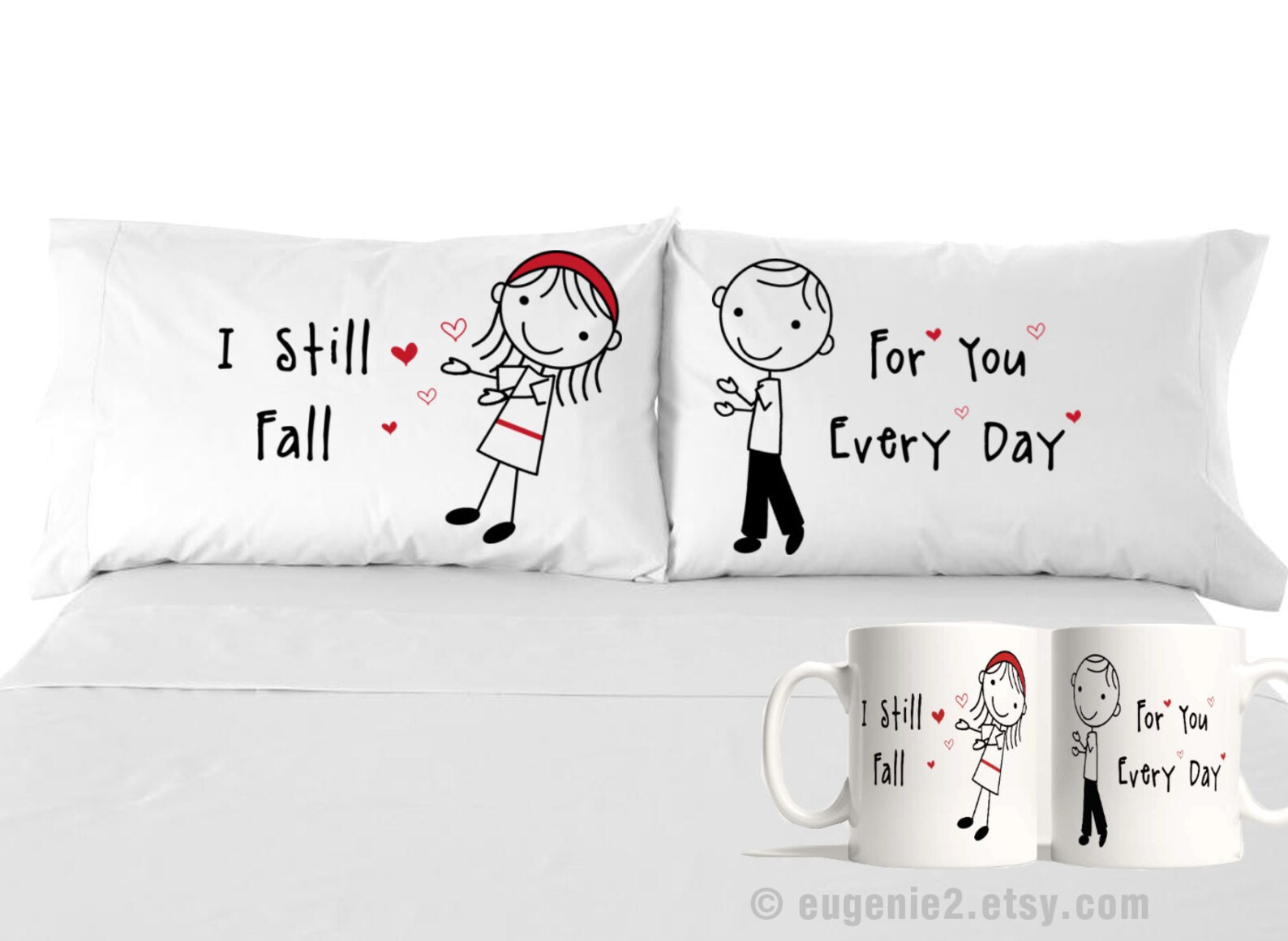 Falling in Love Pillow Cases Stick Figure Valentine Day Couple Etsy