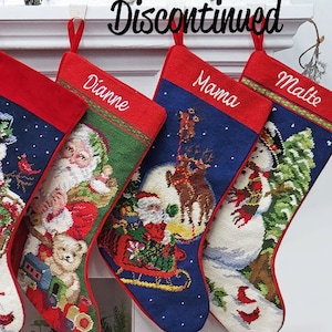 Needlepoint Christmas Stockings Personalized Santa Nutcracker Reindeer Old World Finished Embroidered Stockings with Names image 8