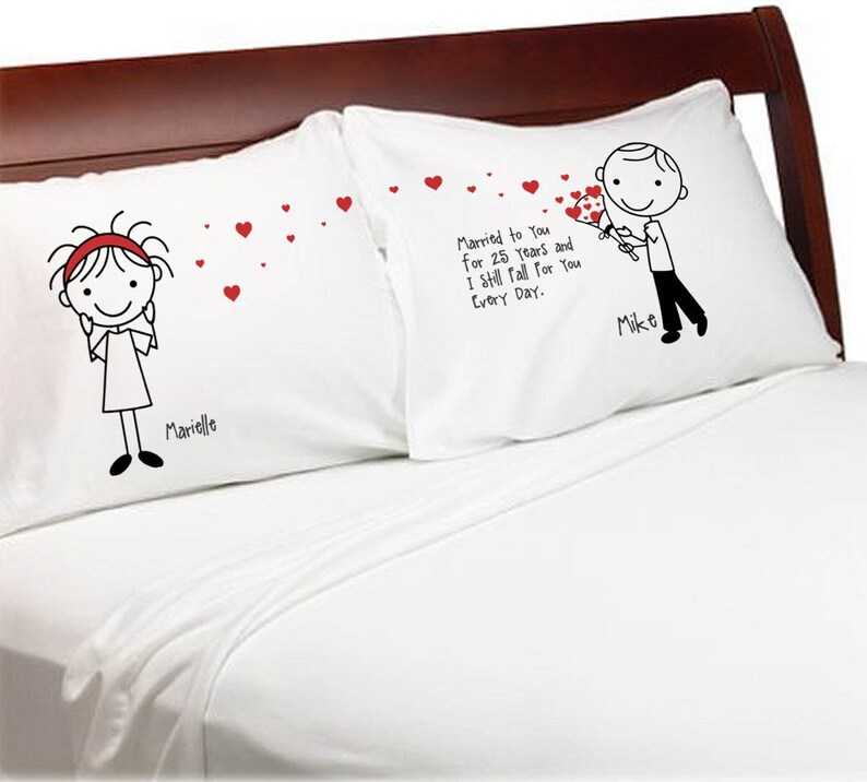 Valentines Day Gift Cute Heart Gift Pillowcases for Boyfriend Girlfriend Couple Anniversary Personalized Stick People Love Valentine's image 2