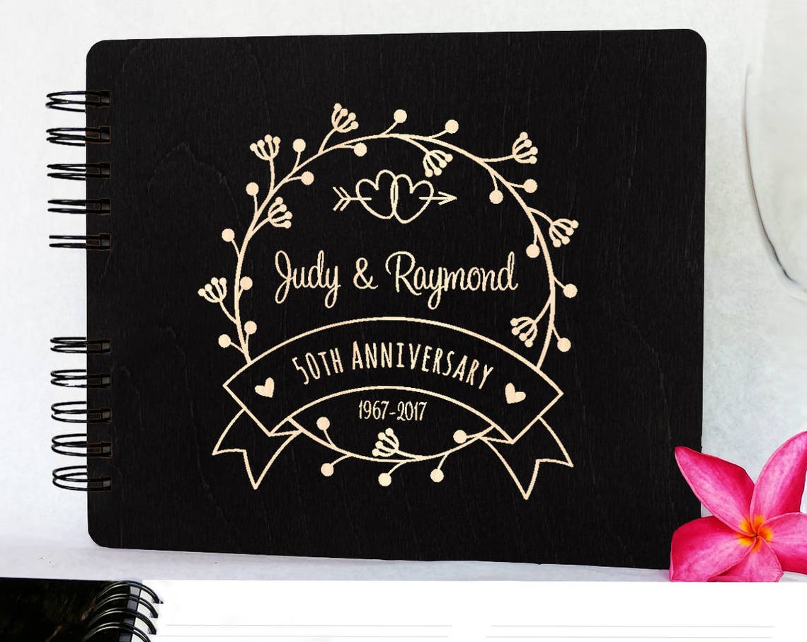 Wedding Anniversary Guestbook Personalized Wooden Guest Book Etsy