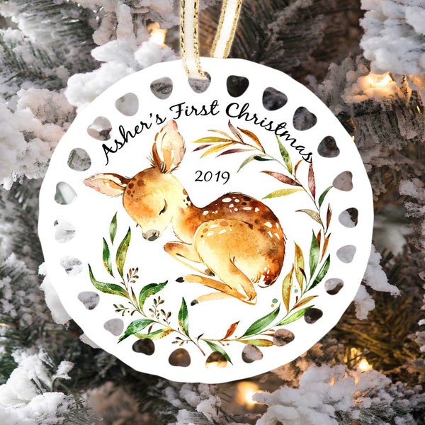 Babys First Christmas Ornament 2020, Personalized Christmas Ornaments, Deer Ornament, Babys 1st Christmas  Girl Boy Cute Customized Name