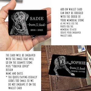 Personalized Pet Memorial Stone | Custom Grave Marker | Engraved Headstone for Cats & Dogs | Outdoor Animal Burial Monument | Pet Tombstone AddOn WalletCard BLK