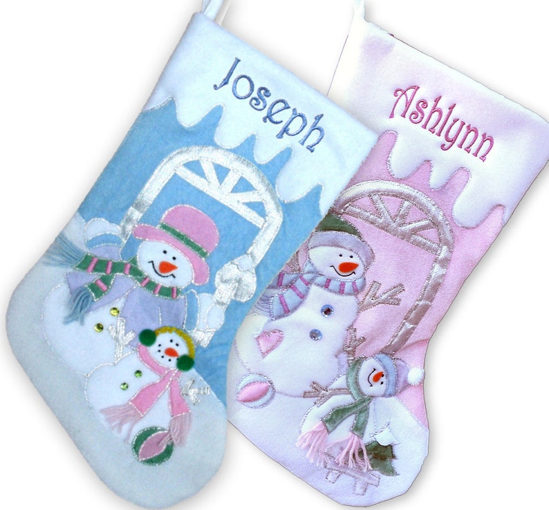 Children's Large Christmas Snowman Personalized stocking with Melting Ice Cuff image 1