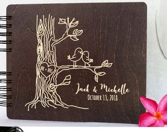 Personalized Love Birds Wooden Wedding Guest Book 8.5x7" Wood Alternate Unique Barn Mr Mrs Guestbook Custom Newlywed Wedding Guest Register