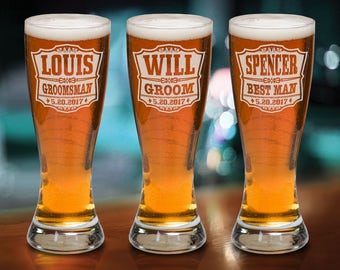 Pilsner Glasses  Wedding Party Personalized Glasses Favor Groomsmen Gifts Custom Beer Glasses Engraved Beer Mugs Best Groomsmen Beer Glass