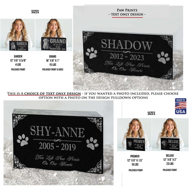 Personalized Dog Memorial Cat Memorial Granite Stone Pet Grave Marker Engraved In Memory of Headstone Custom Engraved Garden Memorial Stone Paws - No Photo