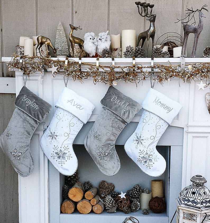 Personalized Christmas Stockings Silver White Velvet | Etsy