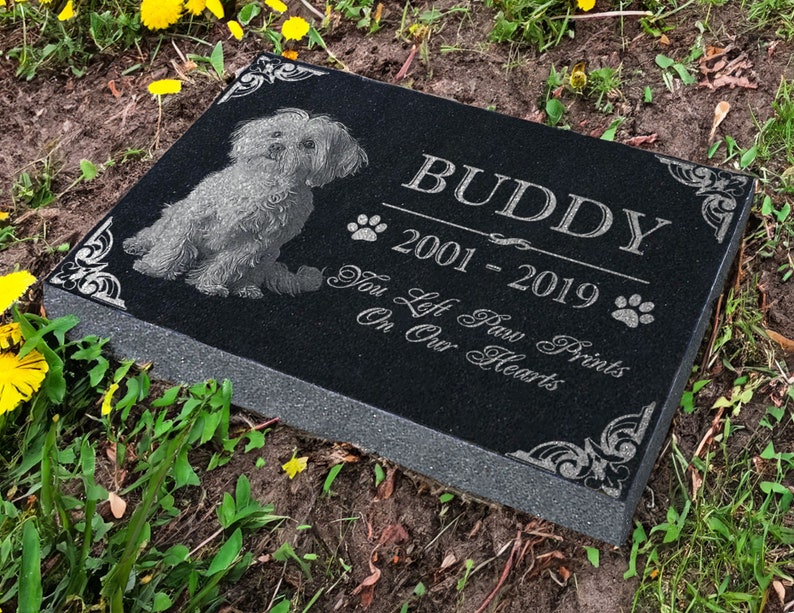 Personalized Custom Granite Dog Cat Memorial Headstone Waterproof Pet Cemetery Marker with Photo Plaque for Outdoor Garden Stepping Stone image 9